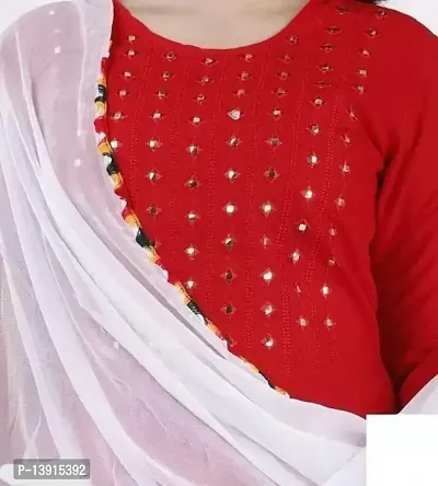 Red Rayon Kurti, Patiala and Dupatta Set-thumb2