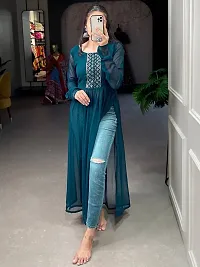 Elegant Green Embroidered Georgette Kurta For Women-thumb3