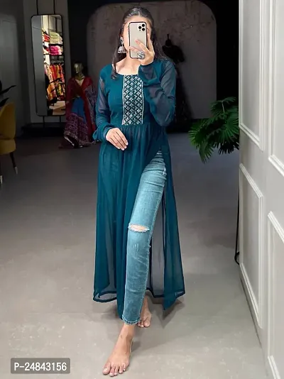 Elegant Green Embroidered Georgette Kurta For Women-thumb4