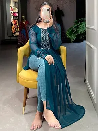 Elegant Green Embroidered Georgette Kurta For Women-thumb1