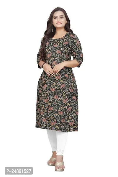 Stylish Black Crepe Printed Straight Kurta-thumb0