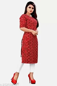 Stylish Red Crepe Printed Straight Kurta-thumb1