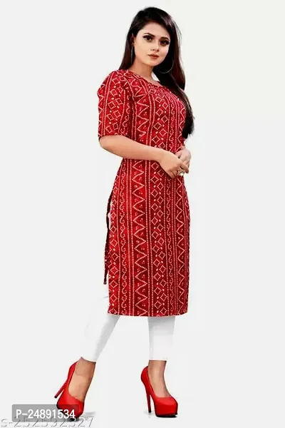 Stylish Red Crepe Printed Straight Kurta-thumb2