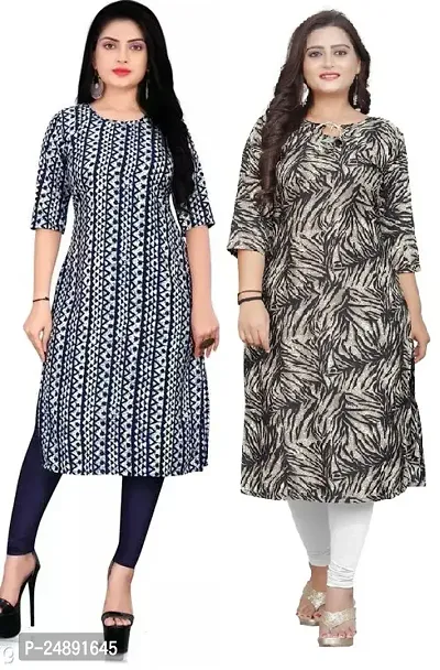 Stylish Multicoloured Crepe Printed Straight Kurta Pack Of 2-thumb0