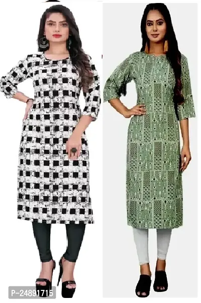 Stylish Multicoloured Crepe Printed Straight Kurta Pack Of 2-thumb0