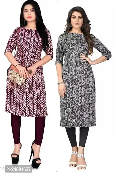 Stylish Multicoloured Crepe Printed Straight Kurta Pack Of 2-thumb0