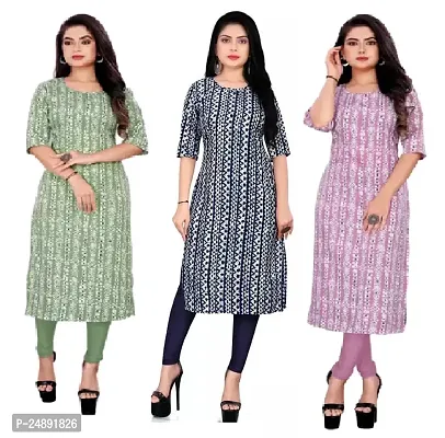 Stylish Multicoloured Crepe Printed Straight Kurta Pack Of 3