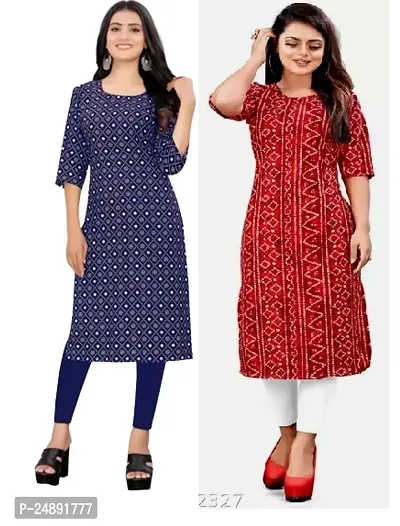 Stylish Multicoloured Crepe Printed Straight Kurta Pack Of 2-thumb0