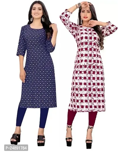 Stylish Multicoloured Crepe Printed Straight Kurta Pack Of 2-thumb0