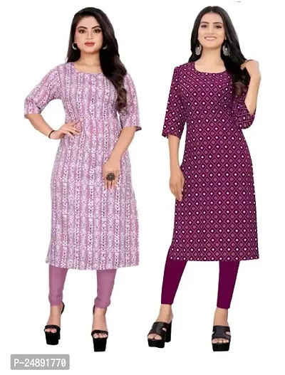 Stylish Multicoloured Crepe Printed Straight Kurta Pack Of 2-thumb0