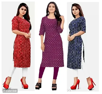 Stylish Multicoloured Crepe Printed Straight Kurta Pack Of 3-thumb0