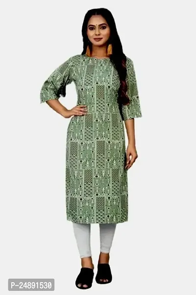 Stylish Green Crepe Printed Straight Kurta-thumb0