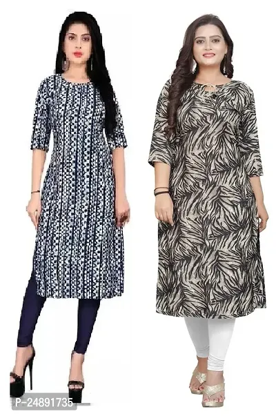 Stylish Multicoloured Crepe Printed Straight Kurta Pack Of 2