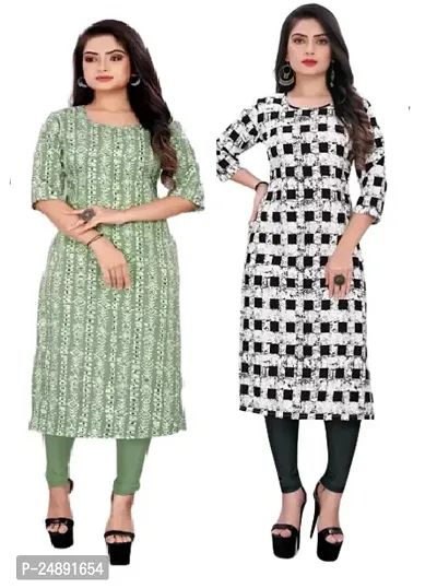 Stylish Multicoloured Crepe Printed Straight Kurta Pack Of 2-thumb0