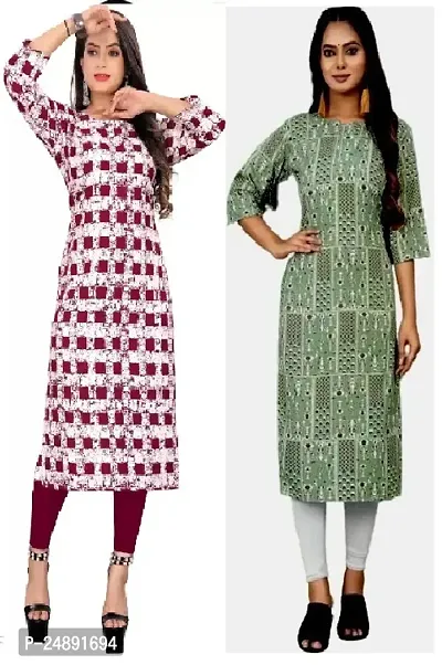 Stylish Multicoloured Crepe Printed Straight Kurta Pack Of 2-thumb0