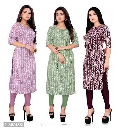 Stylish Multicoloured Crepe Printed Straight Kurta Pack Of 3-thumb0