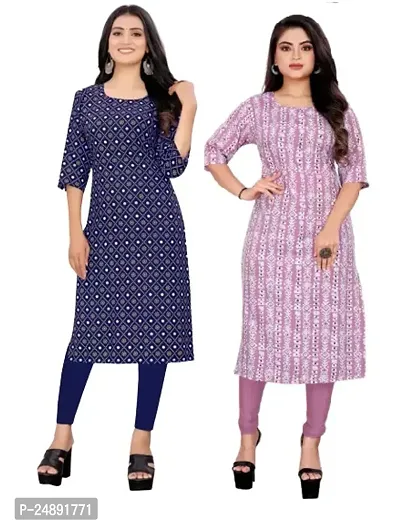 Stylish Multicoloured Crepe Printed Straight Kurta Pack Of 2-thumb0