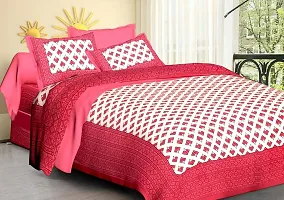 AOUDICHYA Queen Size Double Bedsheet with Pillow Covers Pure Cotton Rajasthani Jaipuri Traditional Printed Bedcover Bedsheet with 2 Pillow Covers (Pink, Queen (90 inches X 84 inches))-thumb2