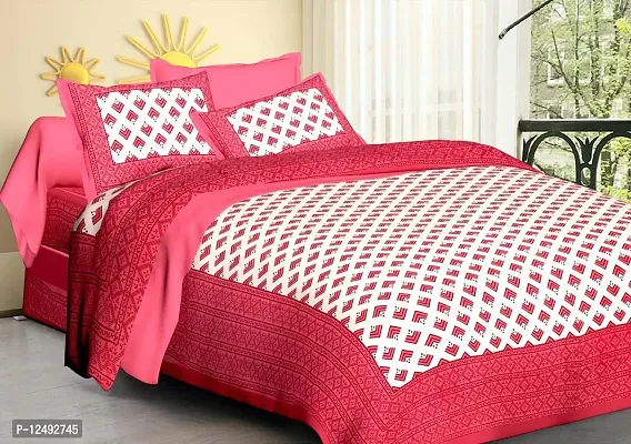 AOUDICHYA Queen Size Double Bedsheet with Pillow Covers Pure Cotton Rajasthani Jaipuri Traditional Printed Bedcover Bedsheet with 2 Pillow Covers (Pink, Queen (90 inches X 84 inches))-thumb3