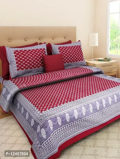 AOUDICHYA 300 TC Queen Size Double Bedsheet with Pillow Covers Pure Cotton Rajasthani Jaipuri Traditional Printed Bedcover Bedsheet with 2 Pillow Covers (Maroon, Queen (90 inches X 84 inches))-thumb2