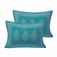 Khadgatta Handicrafts 300 TC Queen Size Double Bed Sheet with Pillow Covers Pure Cotton Rajasthani Traditional Printed Bedcover Bedsheet with 2 Pillow Covers (Sea Green)-thumb2