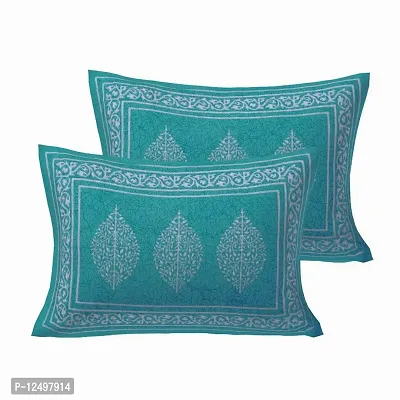 Khadgatta Handicrafts 300 TC Queen Size Double Bed Sheet with Pillow Covers Pure Cotton Rajasthani Traditional Printed Bedcover Bedsheet with 2 Pillow Covers (Sea Green)-thumb3