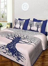 AOUDICHYA Tree Queen Size Double Bedsheet Pure Cotton Jaipuri Traditional Printed Bedcover Bedsheet with 2 Pillow Covers (Blue)-thumb4