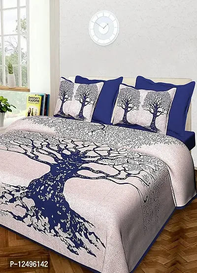 AOUDICHYA Tree Queen Size Double Bedsheet Pure Cotton Jaipuri Traditional Printed Bedcover Bedsheet with 2 Pillow Covers (Blue)-thumb5