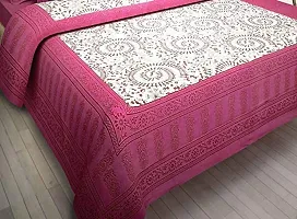 AOUDICHYA Queen Size Double Bedsheet Cotton Rajasthani Jaipuri Traditional Printed Bedcover Bedsheet with 2 Pillow Covers (Pink, Queen (90 inches X 84 inches))-thumb1