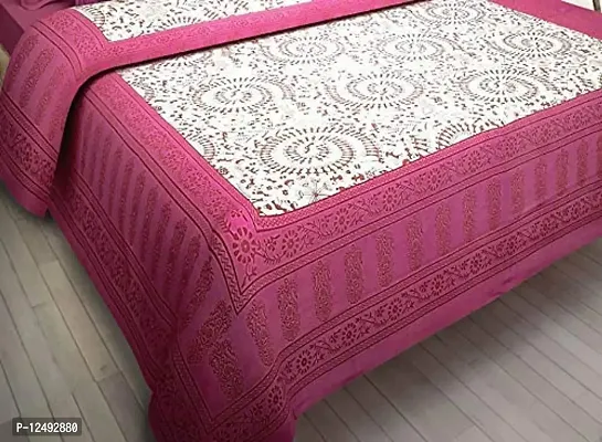 AOUDICHYA Queen Size Double Bedsheet Cotton Rajasthani Jaipuri Traditional Printed Bedcover Bedsheet with 2 Pillow Covers (Pink, Queen (90 inches X 84 inches))-thumb2