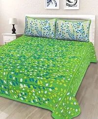 AOUDICHYA Queen Size Double Bedsheet Pure Cotton Rajasthani Jaipuri Traditional Printed Bedcover Bedsheet with 2 Pillow Covers (Green, Queen (90 inches X 84 inches))-thumb1