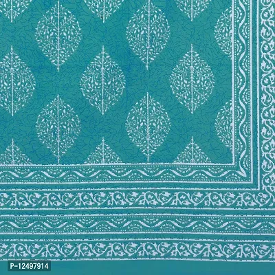 Khadgatta Handicrafts 300 TC Queen Size Double Bed Sheet with Pillow Covers Pure Cotton Rajasthani Traditional Printed Bedcover Bedsheet with 2 Pillow Covers (Sea Green)-thumb4