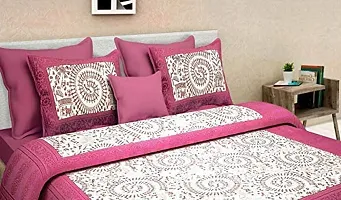 AOUDICHYA Queen Size Double Bedsheet Cotton Rajasthani Jaipuri Traditional Printed Bedcover Bedsheet with 2 Pillow Covers (Pink, Queen (90 inches X 84 inches))-thumb2