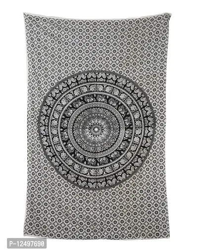 Parth Collection Cotton Elephant Mandala Hippie Single Bedsheet Tapestry Wall Hanging Beach Towel Picnic mat Decoration (Black and White, 54 x 84 inches)-thumb5