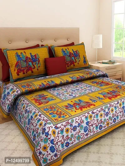 Parth Collection 300 TC Cotton Printed Double Bed Bedsheet Bedspread Traditional Rajasthani Jaipuri Printed Bedsheet with 2 Pillow Covers