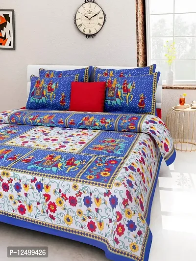 Parth Collection 300 TC Cotton Printed Double Bed Bedsheet Bedspread Traditional Rajasthani Jaipuri Printed Bedsheet with 2 Pillow Covers