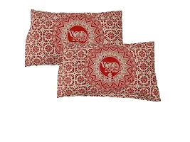 AOUDICHYA Queen Size Double Bedsheet Pure Cotton Rajasthani Traditional Printed Bedcover Bedsheet with 2 Pillow Covers (Red)-thumb2