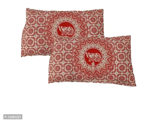AOUDICHYA Queen Size Double Bedsheet Pure Cotton Rajasthani Traditional Printed Bedcover Bedsheet with 2 Pillow Covers (Red)-thumb3