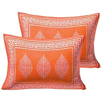 Parth Collection 300 TC Cotton Printed Double Bed Bedsheet Bedspread Traditional Rajasthani Jaipuri Printed Bedsheet with 2 Pillow Covers (Orange, Double (84 X 90 Inches))-thumb1