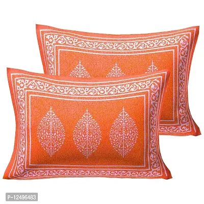 Parth Collection 300 TC Cotton Printed Double Bed Bedsheet Bedspread Traditional Rajasthani Jaipuri Printed Bedsheet with 2 Pillow Covers (Orange, Double (84 X 90 Inches))-thumb2