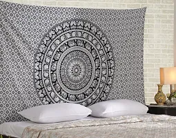 Parth Collection Cotton Elephant Mandala Hippie Single Bedsheet Tapestry Wall Hanging Beach Towel Picnic mat Decoration (Black and White, 54 x 84 inches)-thumb1