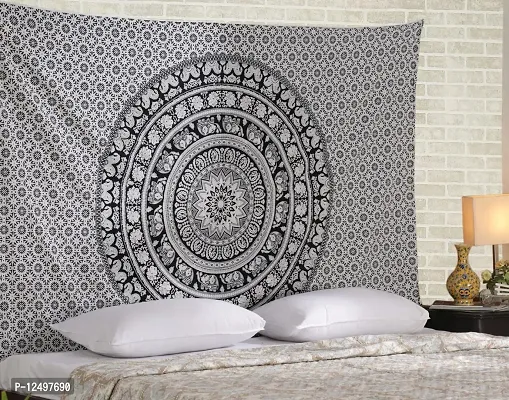 Parth Collection Cotton Elephant Mandala Hippie Single Bedsheet Tapestry Wall Hanging Beach Towel Picnic mat Decoration (Black and White, 54 x 84 inches)-thumb2