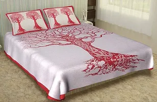 AOUDICHYA Tree Queen Size Double Bedsheet Pure Cotton Jaipuri Traditional Printed Bedcover Bedsheet with 2 Pillow Covers (Red)-thumb1