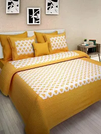 AOUDICHYA Queen Size Double Bedsheet with Pillow Covers Pure Cotton Rajasthani Jaipuri Traditional Printed Bedcover Bedsheet with 2 Pillow Covers (Yellow, Queen (90 inches X 84 inches))-thumb1