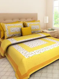 AOUDICHYA 300 TC Queen Size Double Bedsheet with Pillow Covers Pure Cotton Rajasthani Jaipuri Traditional Printed Bedcover Bedsheet with 2 Pillow Covers (Yellow, Queen (90 inches X 84 inches))-thumb1