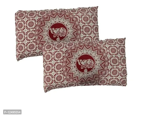 AOUDICHYA Elephant Queen Size Double Bedsheet Pure Cotton Rajasthani Jaipuri Traditional Printed Bedcover Bedsheet with 2 Pillow Covers (Maroon, Queen (90 inches X 84 inches))-thumb3