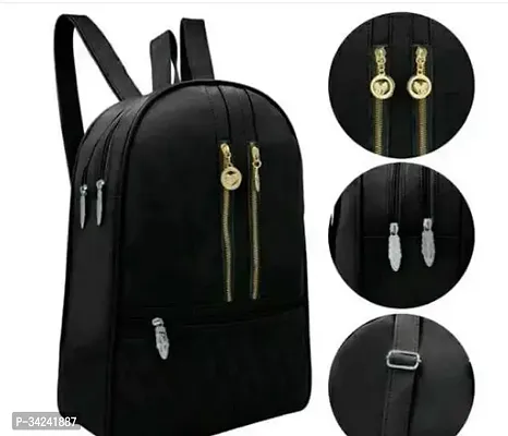 Stylish Black Solid Backpack For Women-thumb0