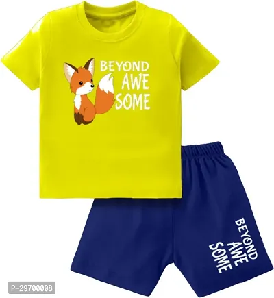 Elite Yellow Cotton Printed T-Shirts with Shorts For Boys-thumb0