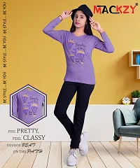 Stylish Purple Cotton Printed Tshirt For Girls-thumb1