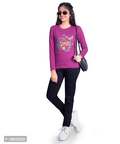 Stylish Magenta Cotton Printed Tshirt For Girls